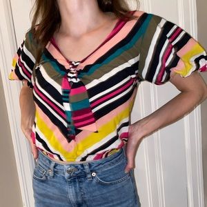 Flowy Sleeved Multi-Colored Blouse